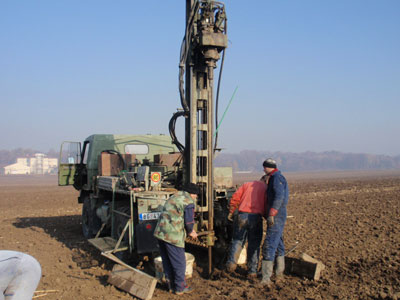 Exploratory drilling machine set type GDR 150 with continuous coring Bauhaus building in New Belgrade